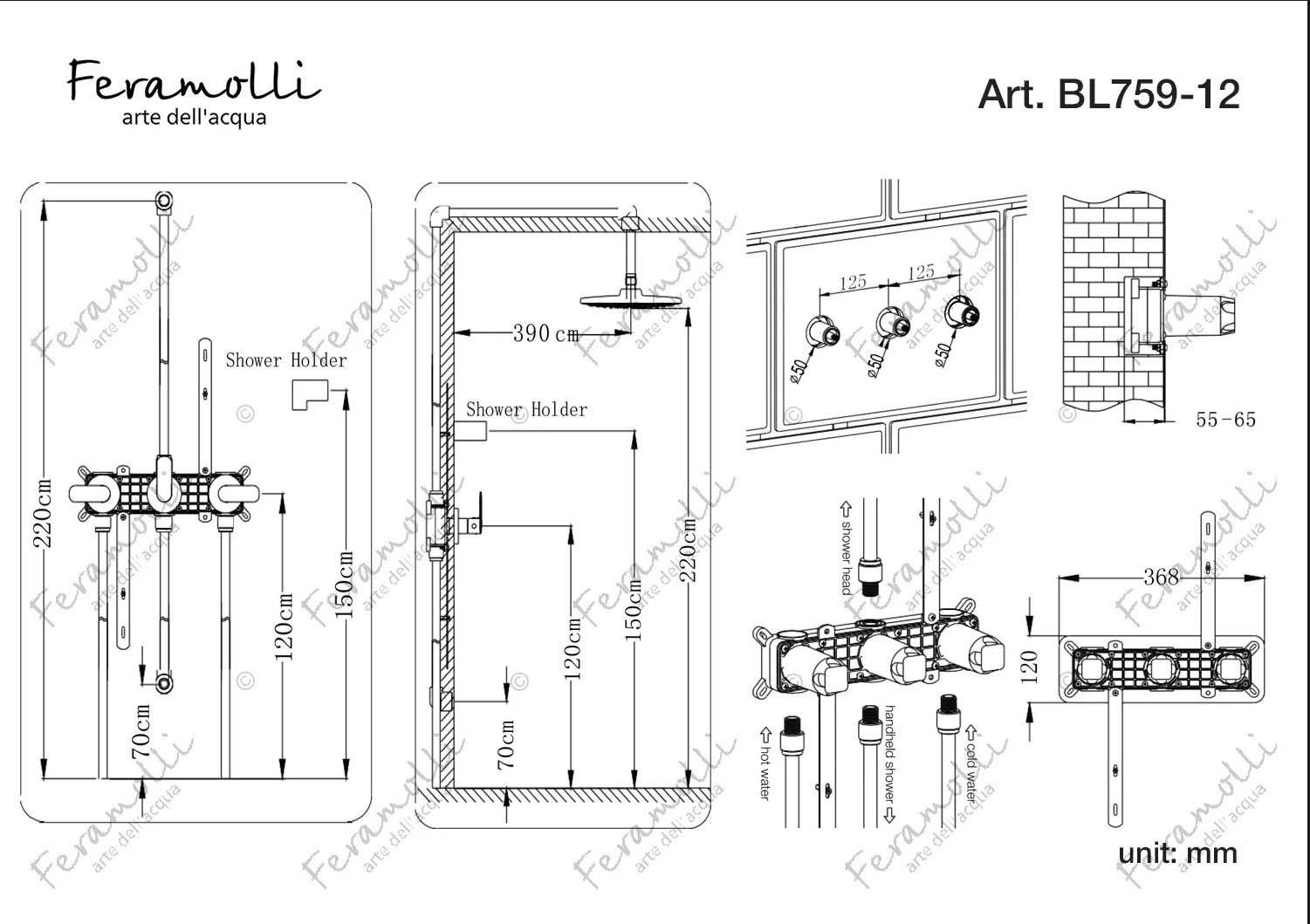 Комплект для душа черный Feramolli BL759-12