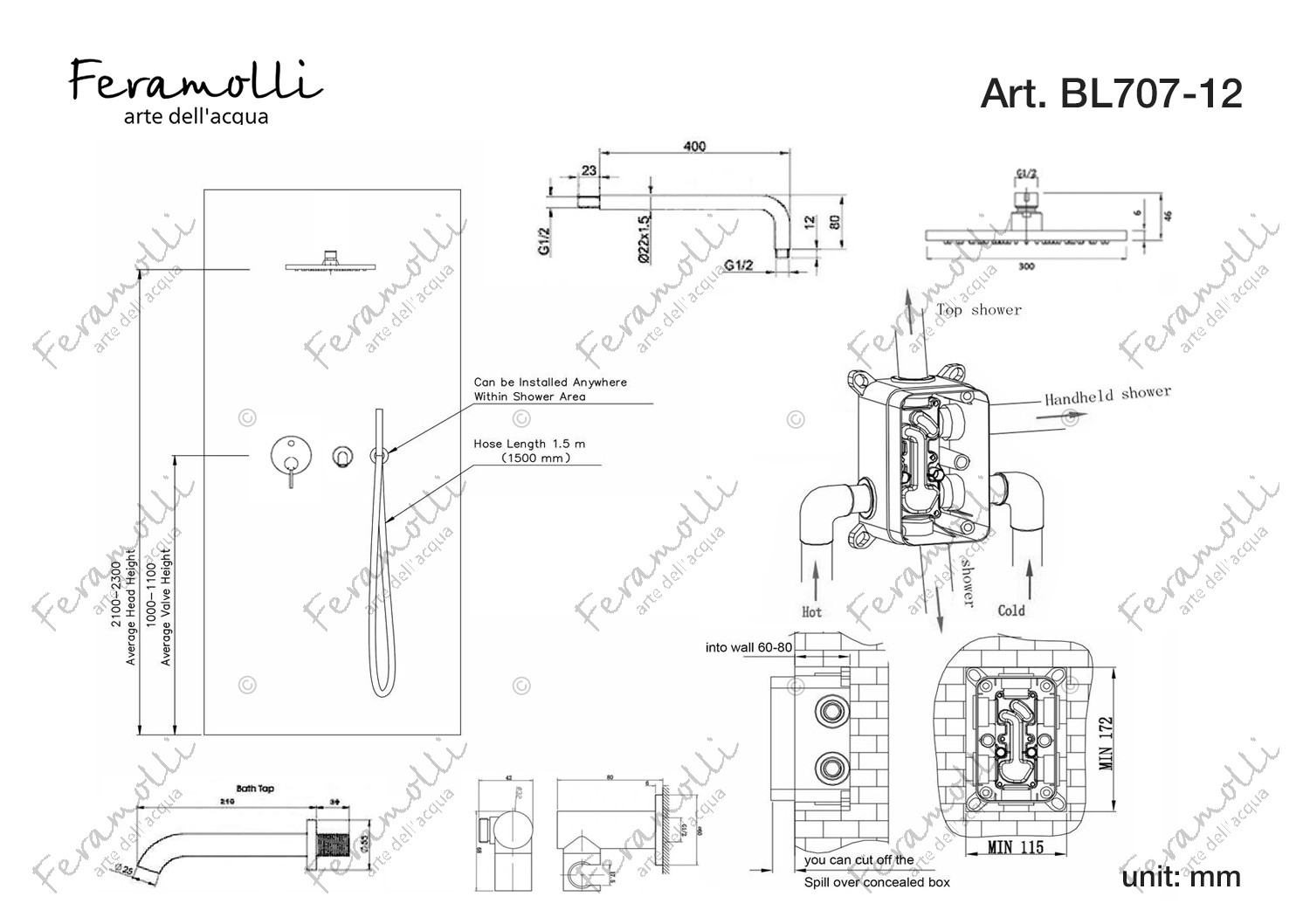 Комплект для душа черный Feramolli BL707-12