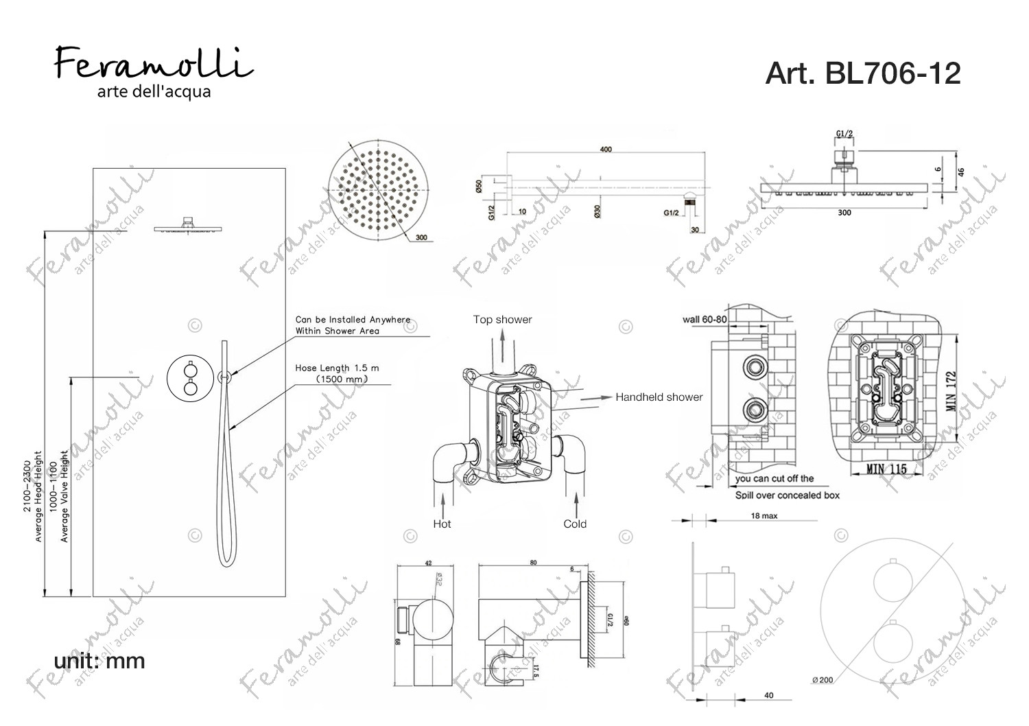 Комплект для душа черный Feramolli BL706-12
