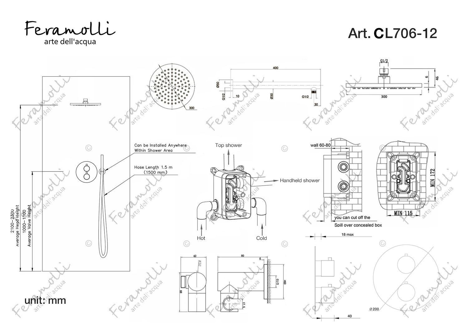 Комплект для душа с термостатом хром Feramolli CL706-12