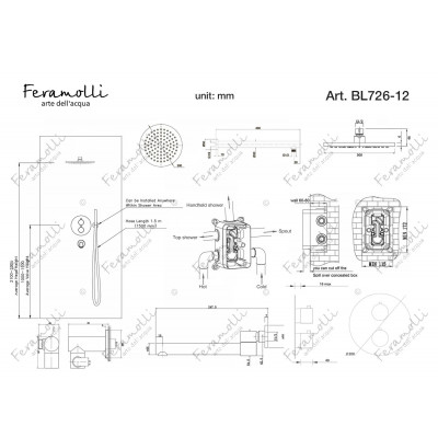 Комплект для душа с термостатом черный Feramolli BL726-12