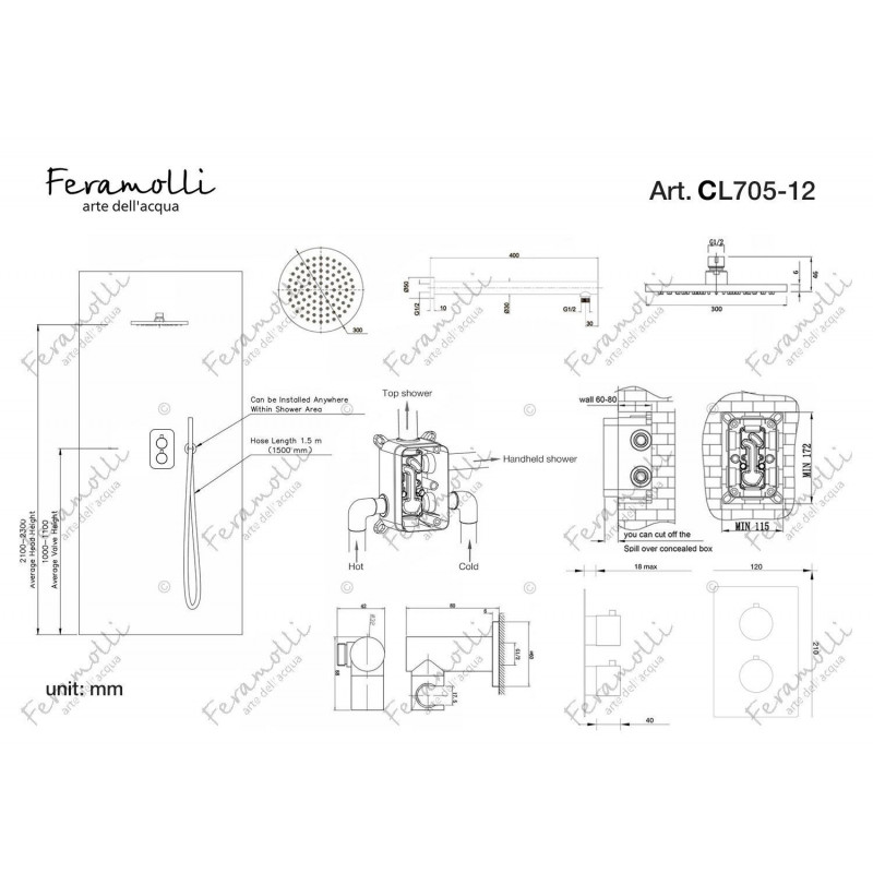 Комплект для душа с термостатом хром Feramolli CL705-12
