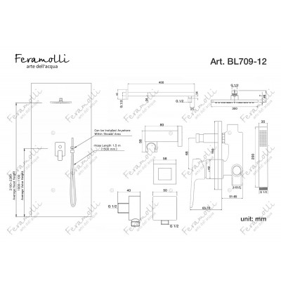 Комплект для душа черный Feramolli BL709-12