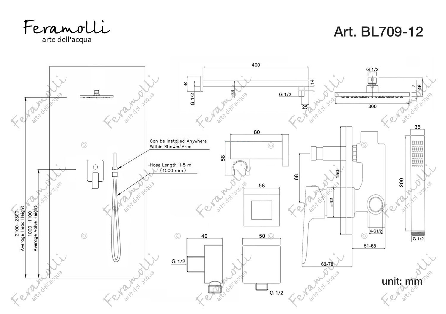 Комплект для душа черный Feramolli BL709-12