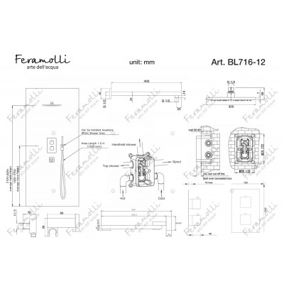 Комплект для душа с термостатом черный Feramolli BL716-12
