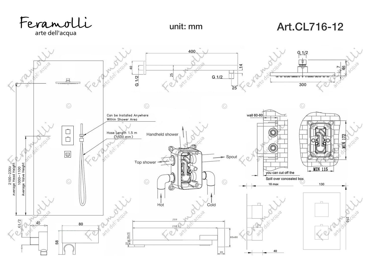 Комплект для душа с термостатом хром Feramolli CL716-12