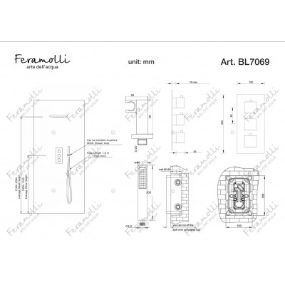 Комплект для душа с термостатом черный Feramolli BL7069