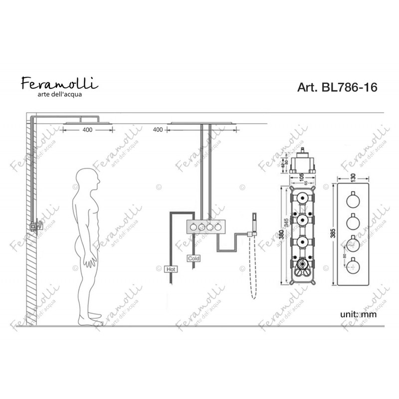 Комплект для душа с термостатом черный Feramolli BL786-16