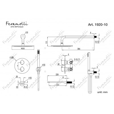 Комплект для душа с термостатом хром Feramolli CS1920-10
