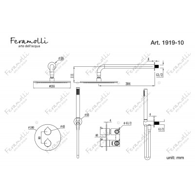 Комплект для душа с термостатом хром Feramolli CS1919-10