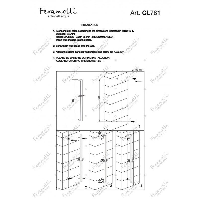Душевая штанга настенная хром Feramolli CL781