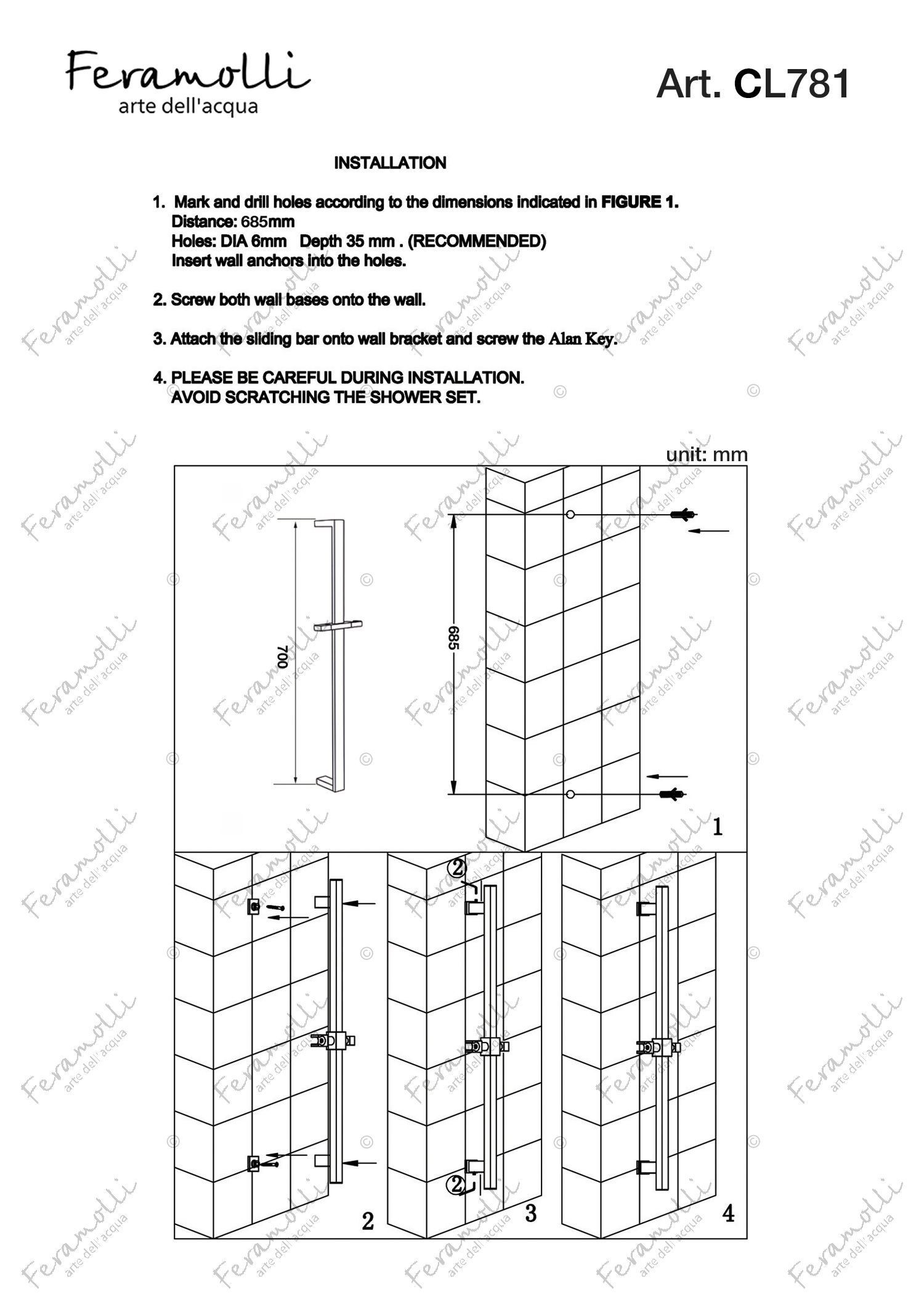 Душевая штанга настенная хром Feramolli CL781