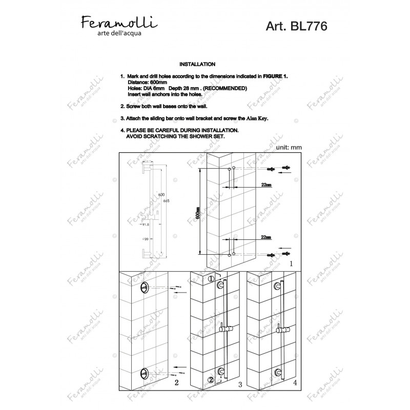 Душевая штанга настенная черная Feramolli BL776