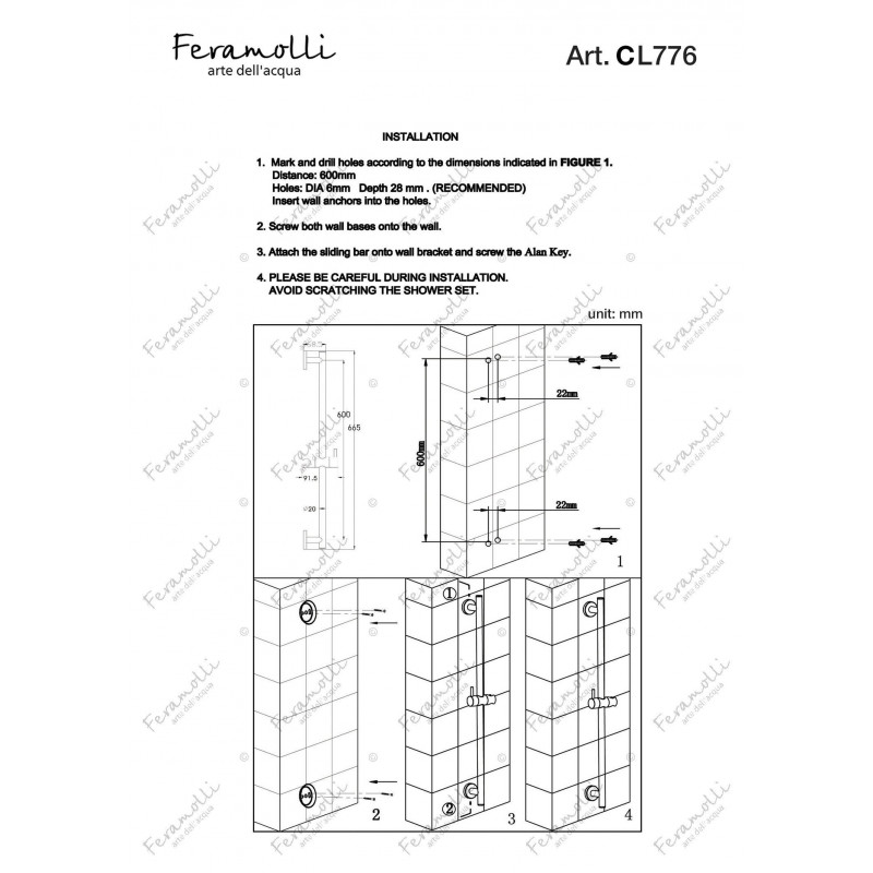 Душевая штанга настенная хром Feramolli CL776