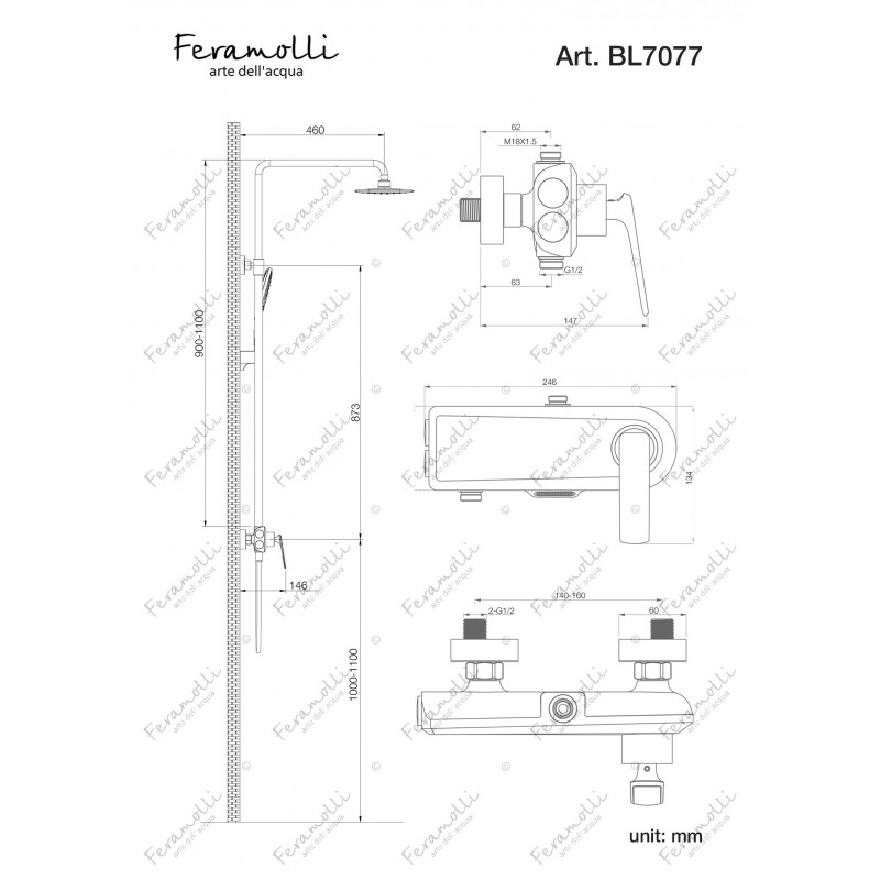 Душевая система со смесителем черная Feramolli BL7077