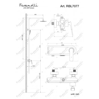 Душевая система со смесителем черная/золото Feramolli RBL7077