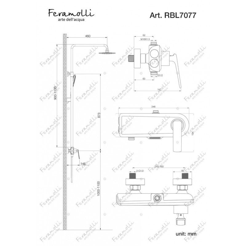 Душевая система со смесителем черная/золото Feramolli RBL7077