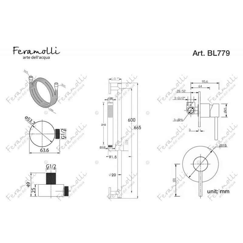 Комплект для душа черный Feramolli BL779