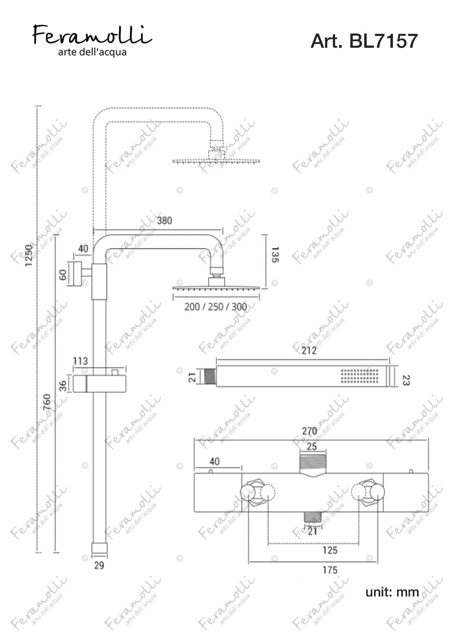 Душевая система с термостатом черная Feramolli BL7157-10
