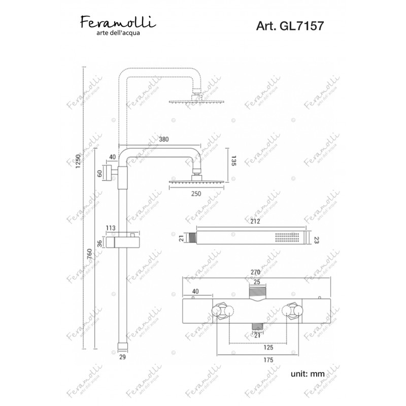 Душевая система с термостатом золото Feramolli GL7157-10