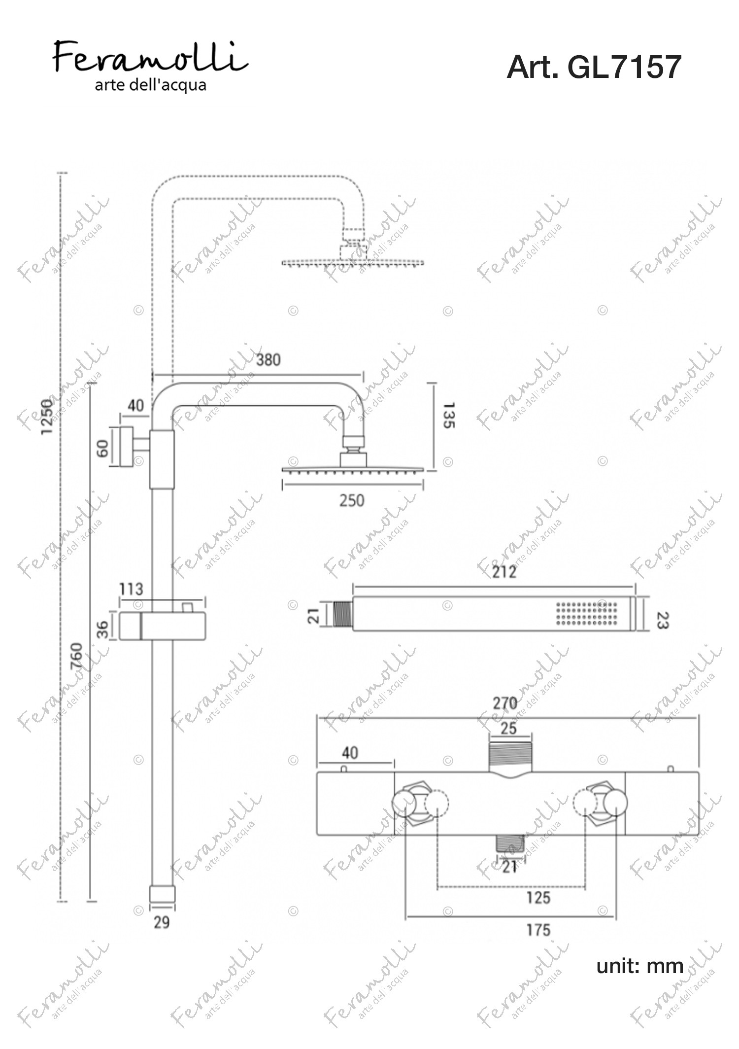 Душевая система с термостатом золото Feramolli GL7157-10