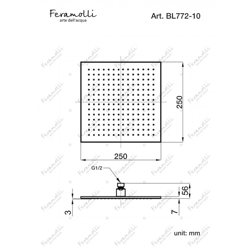 Верхний душ 25х25см черный Feramolli BL772-10