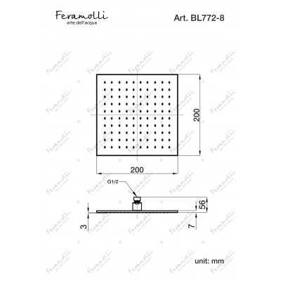 Верхний душ 20х20см черный Feramolli BL772-8