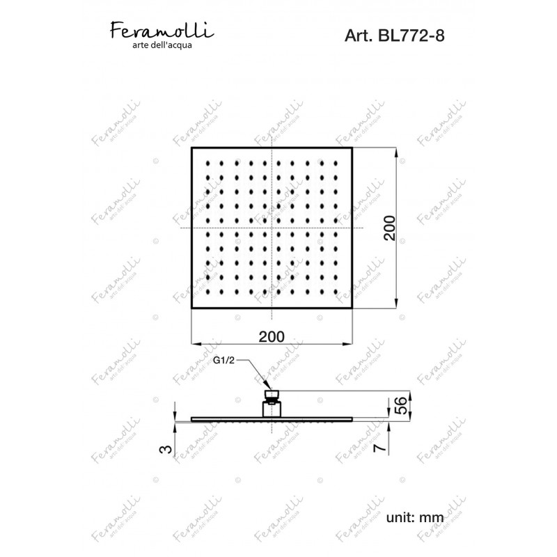 Верхний душ 20х20см черный Feramolli BL772-8