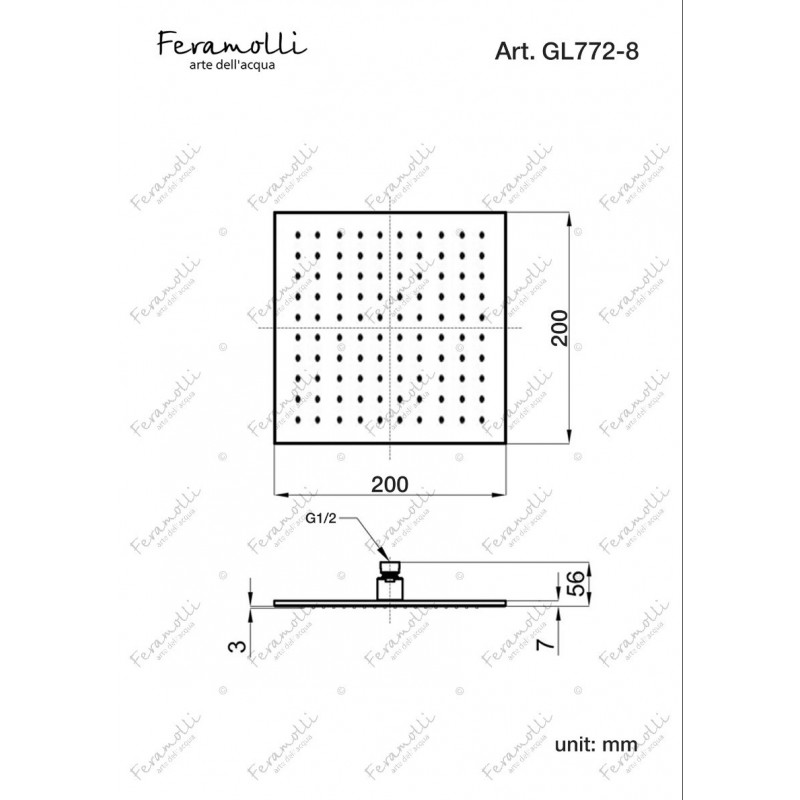 Верхний душ 20х20см золото Feramolli GL772-8