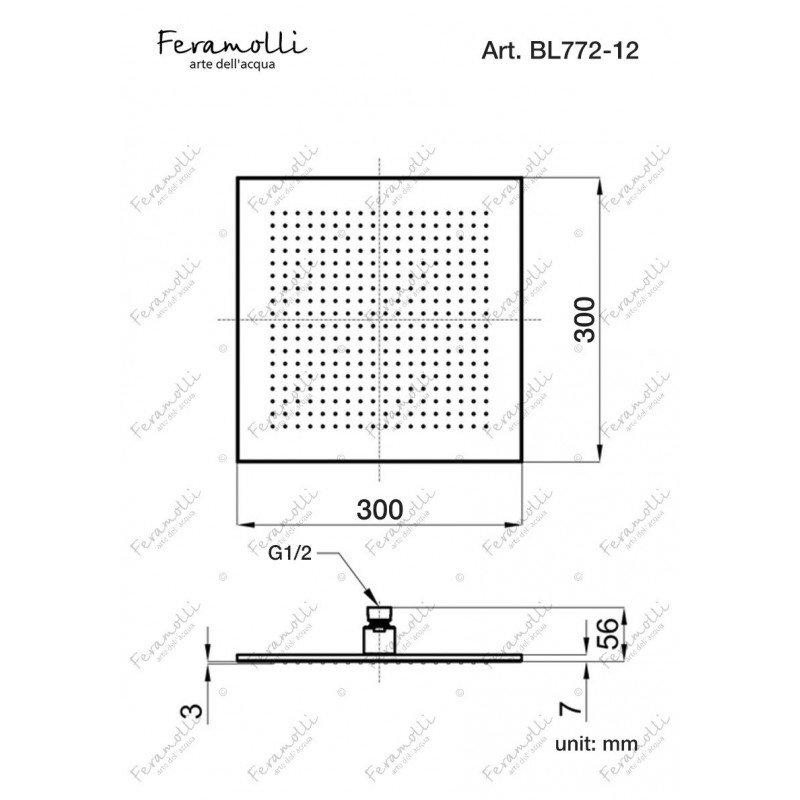 Верхний душ 30х30см черный Feramolli BL772-12