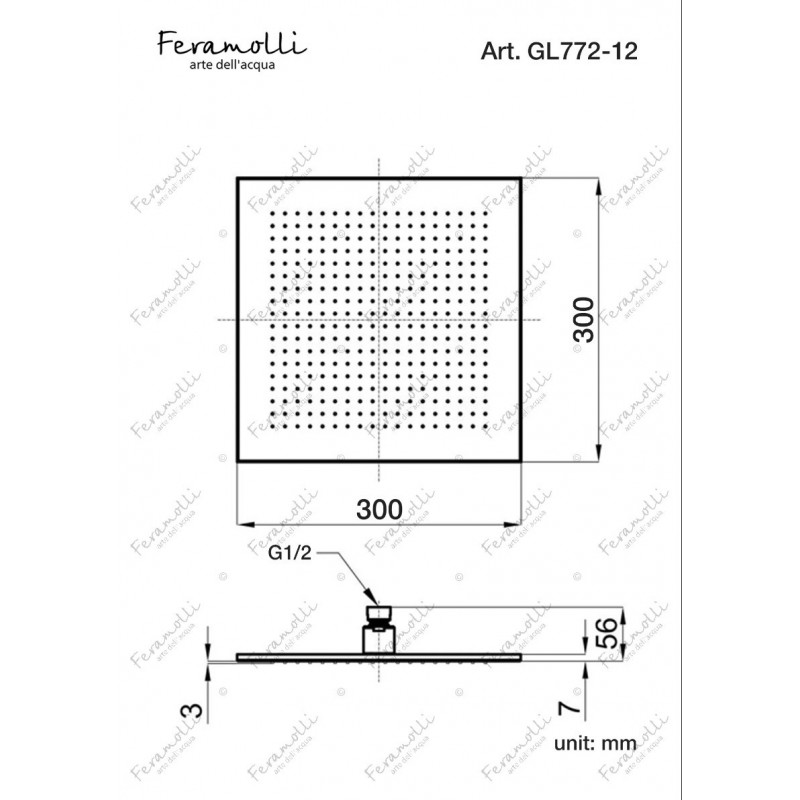 Верхний душ 30х30см золото Feramolli GL772-12