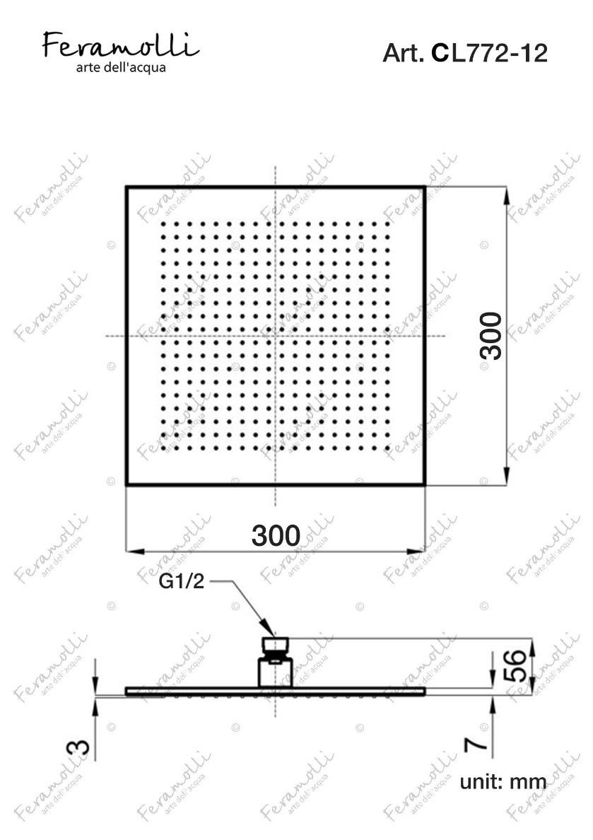 Верхний душ 30х30см хром Feramolli CL772-12