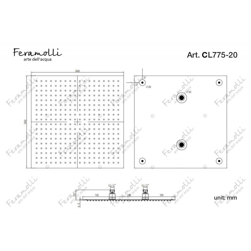 Верхний душ 50х50см хром Feramolli CL775-20