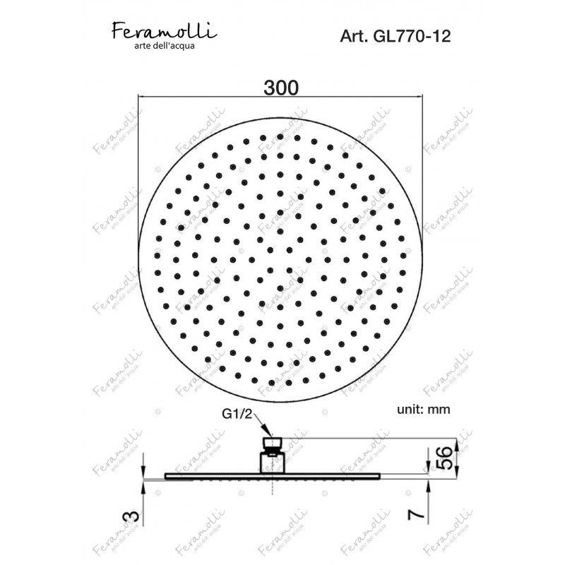 Верхний душ 30см золото Feramolli GL770-12