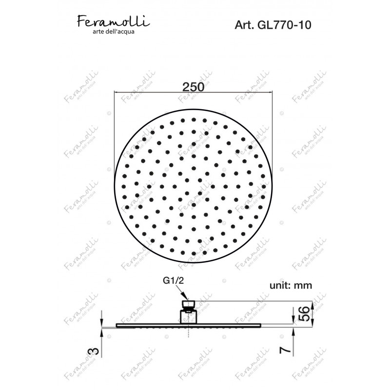 Верхний душ 25см золото Feramolli GL770-10