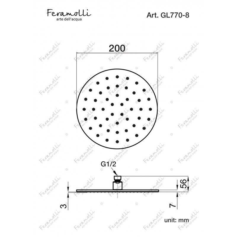 Верхний душ 20см золото Feramolli GL770-8