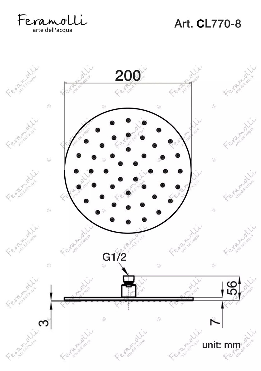 Верхний душ 20см хром Feramolli CL770-8