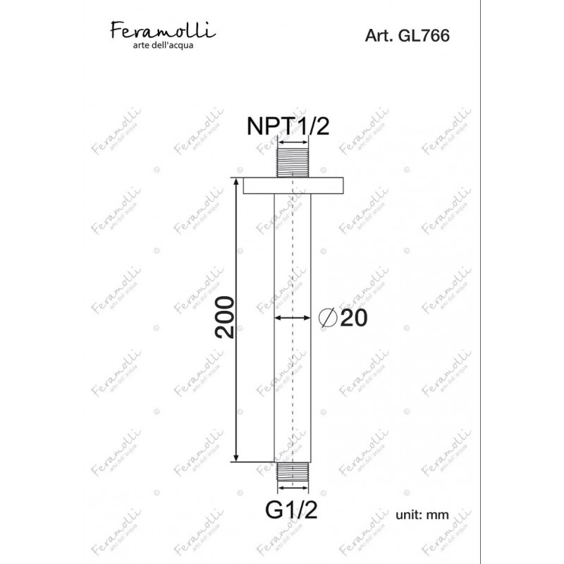 Держатель верхнего душа потолочный золото Feramolli GL766