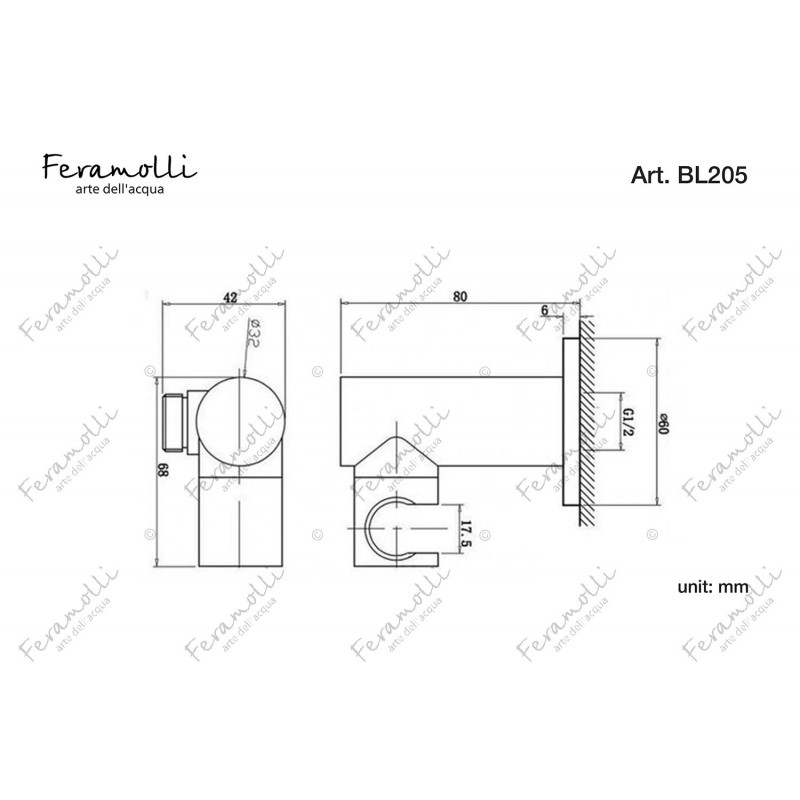 Держатель ручного душа настенный черный Feramolli BL203