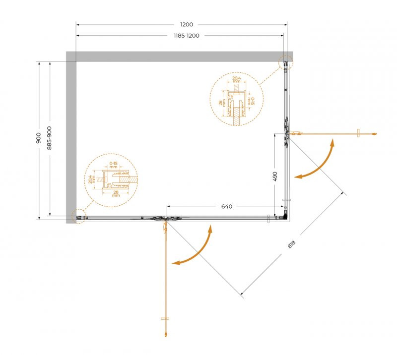 Душевой уголок без поддона хром 120x90см Cezares Liner LINER-AH-2-120/90-C-Cr-L