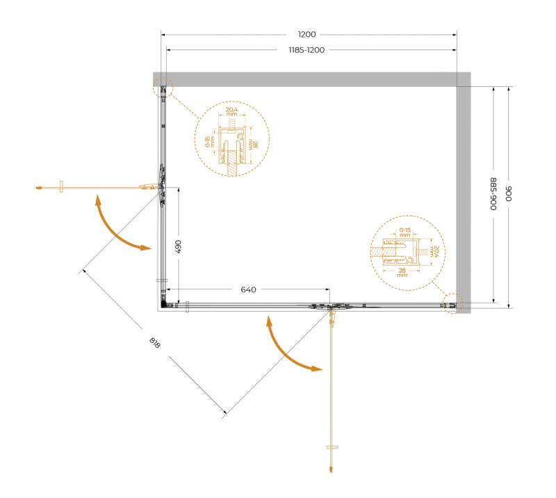 Душевой уголок без поддона хром 120x90см Cezares Liner LINER-AH-2-120/90-C-Cr-R