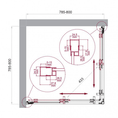 Душевой уголок без поддона хром 80x80см Belbagno LUCE-A-2-80-C-Cr