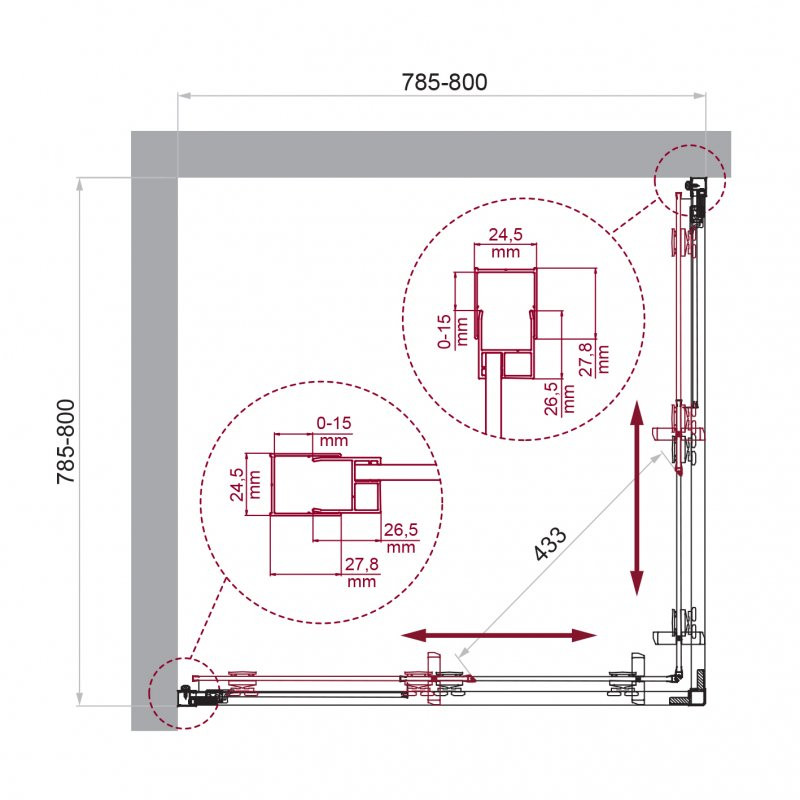 Душевой уголок без поддона хром 80x80см Belbagno LUCE-A-2-80-C-Cr