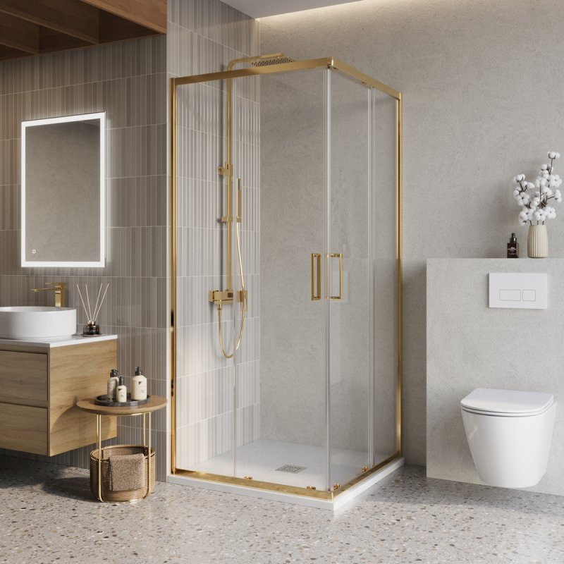 Душевой уголок без поддона золото 90x90см Belbagno LUCE-A-2-90-C-ORO