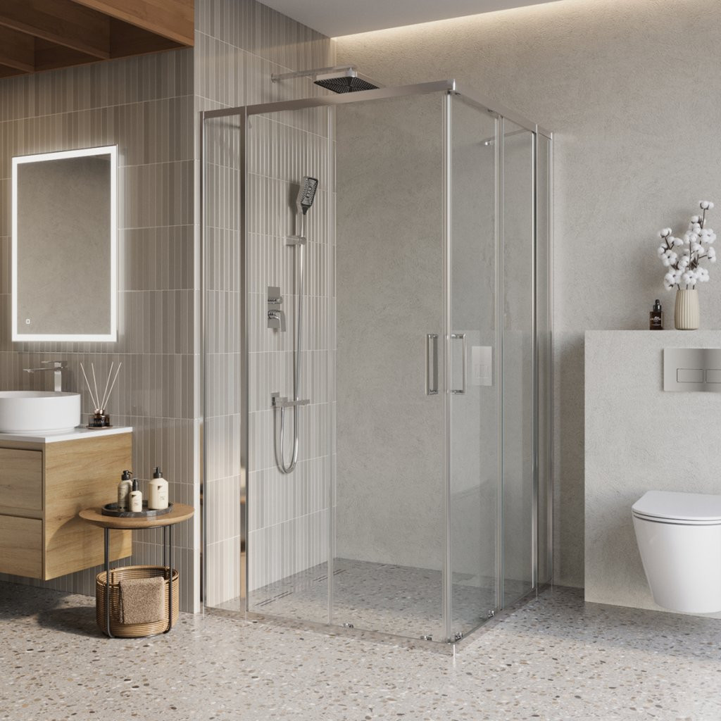 Душевой уголок без поддона хром 100x100см Belbagno LUCE-A-22-80+20-C-Cr