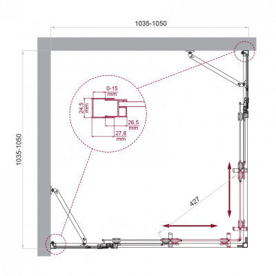 Душевой уголок без поддона хром 105x105см Belbagno LUCE-A-22-80+25-C-Cr