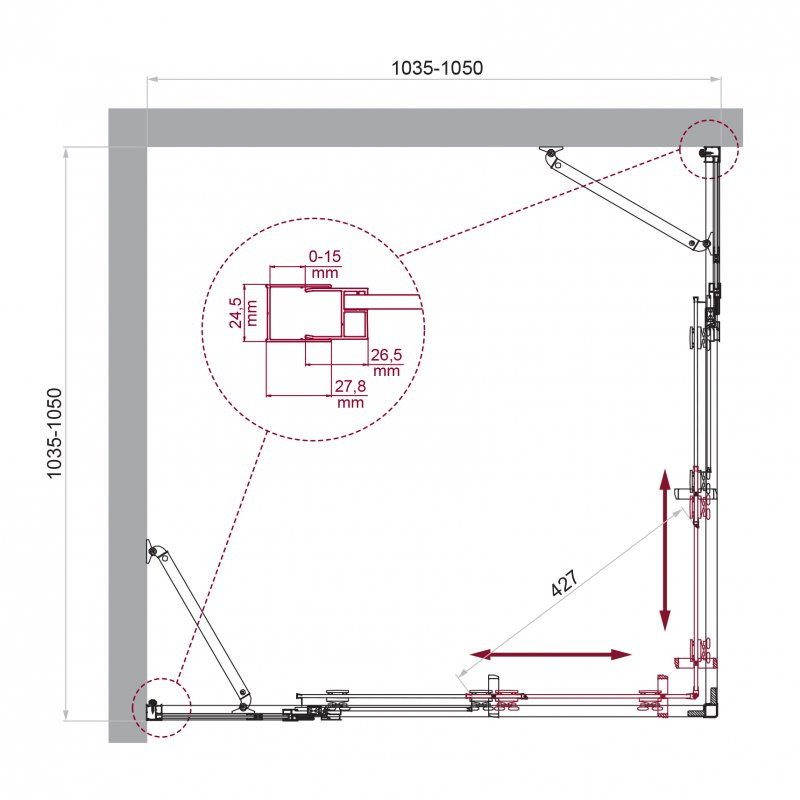 Душевой уголок без поддона хром 105x105см Belbagno LUCE-A-22-80+25-C-Cr