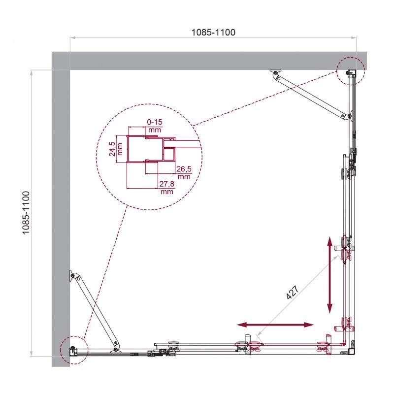 Душевой уголок без поддона хром 110x110см Belbagno LUCE-A-22-90+20-P-Cr