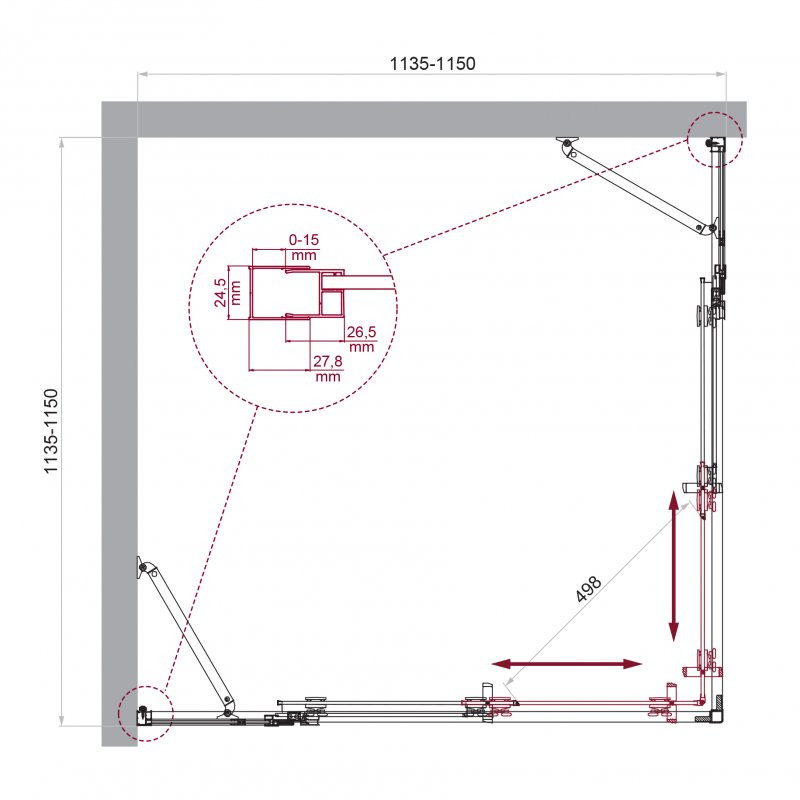 Душевой уголок без поддона хром 115x115см Belbagno LUCE-A-22-90+25-C-Cr