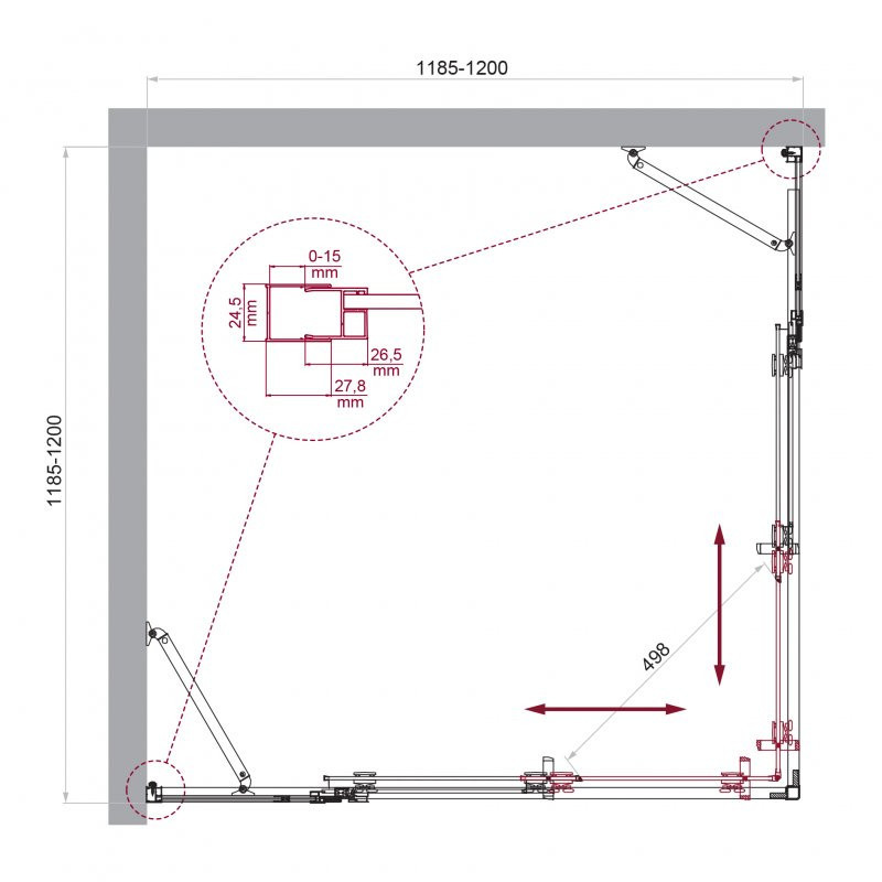 Душевой уголок без поддона хром 120x120см Belbagno LUCE-A-22-100+20-C-Cr